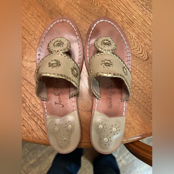 Jack Rogers Shoes - Jack Rogers Beige Leather Slide Sandals